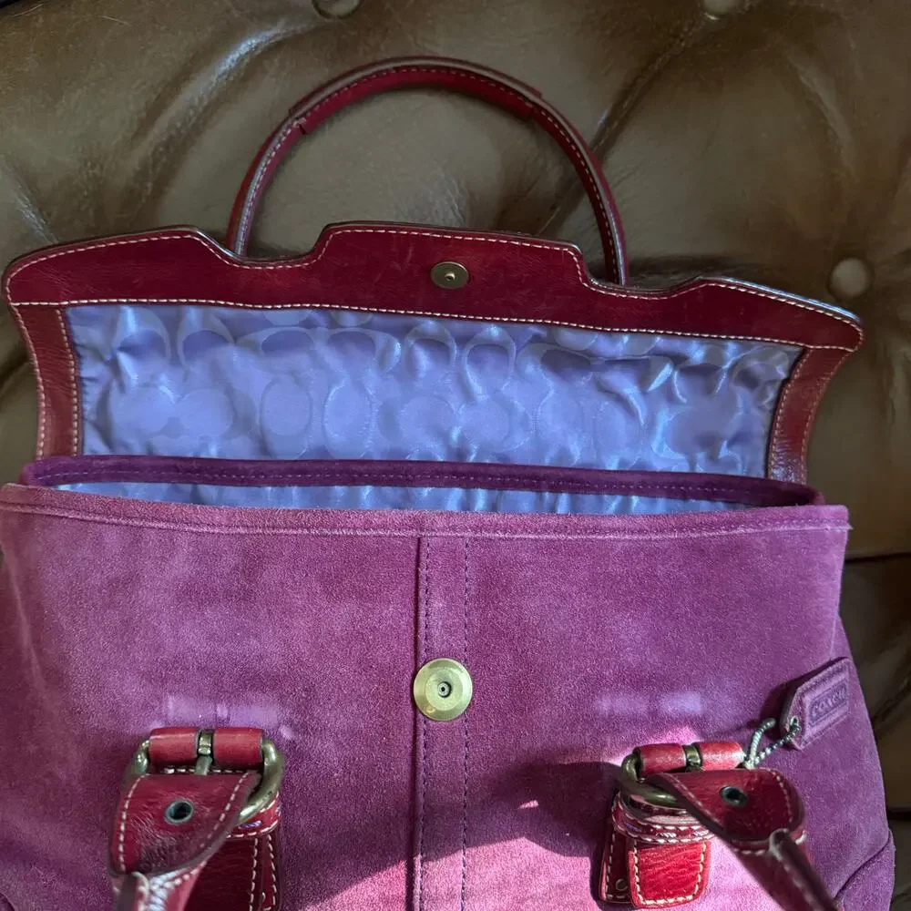 Vintage Coach Soho Suede Flap Satchel 9674 Raspberry Pink Y2K 2004